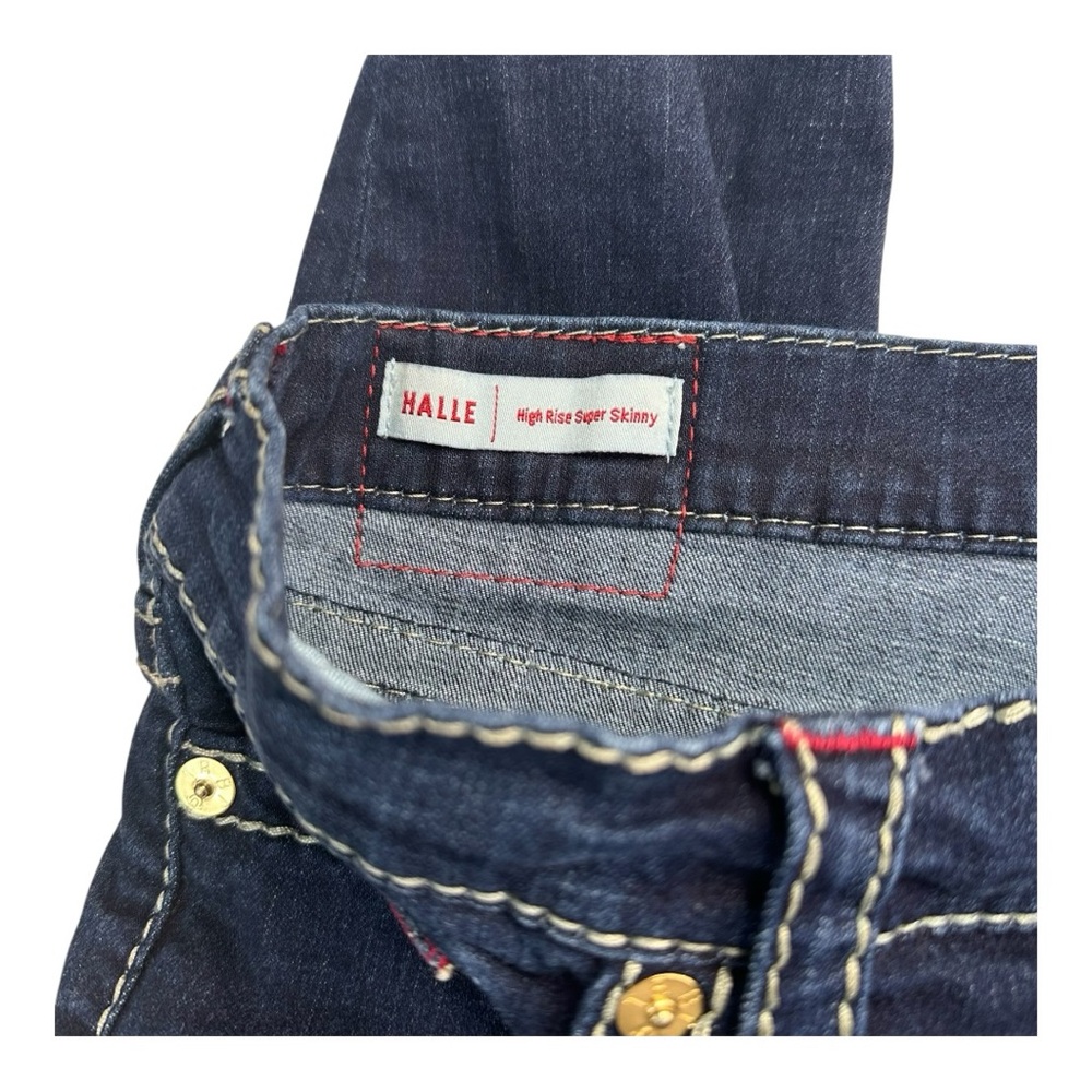 True Religion Halle High Rise Super Skinny Jeans Dark Wash Red Stitching W34 - Picture 5 of 16